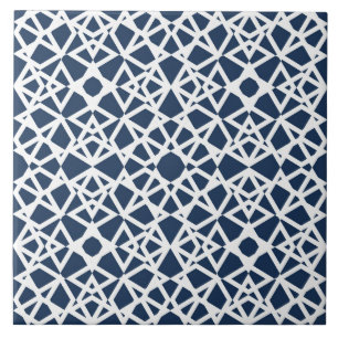 Geometric, modern, simple, navy blue, white tile