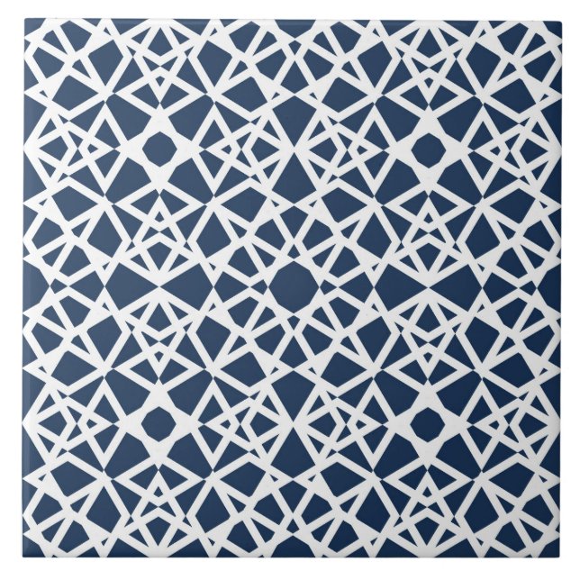 Geometric, modern, simple, navy blue, white tile (Front)