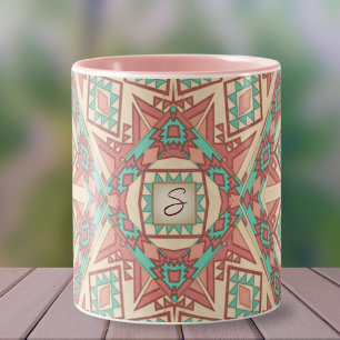 Geometric Modern Southwest Pattern Monogram Two-Tone Coffee Mug
