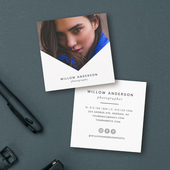 Geometric | Modern Triangle Overlay Photography Square Business Card (Creator Uploaded)