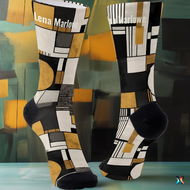 Geometric Modernist in Black and Gold customizable Socks (Creator Uploaded)