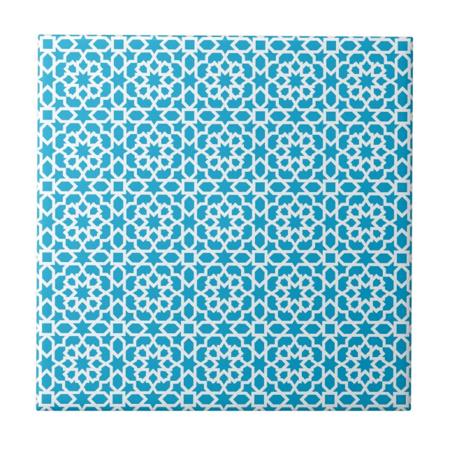 Geometric Moroccan tile mosaic in blue (Front)