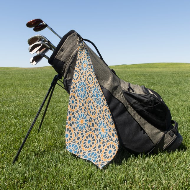 Geometric Moroccan Tile & Orange Pattern Golf Towel (Green)