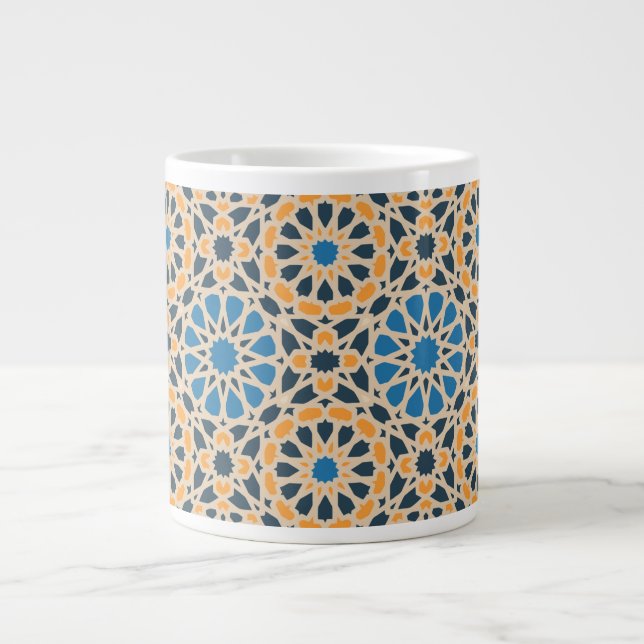 Geometric Moroccan Tile & Orange Pattern Large Coffee Mug (Front)