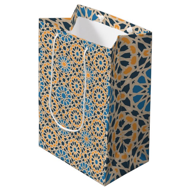 Geometric Moroccan Tile & Orange Pattern Medium Gift Bag (Front Angled)