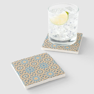 Geometric Moroccan Tile & Orange Pattern Stone Coaster