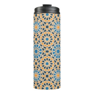 Geometric Moroccan Tile & Orange Pattern Thermal Tumbler