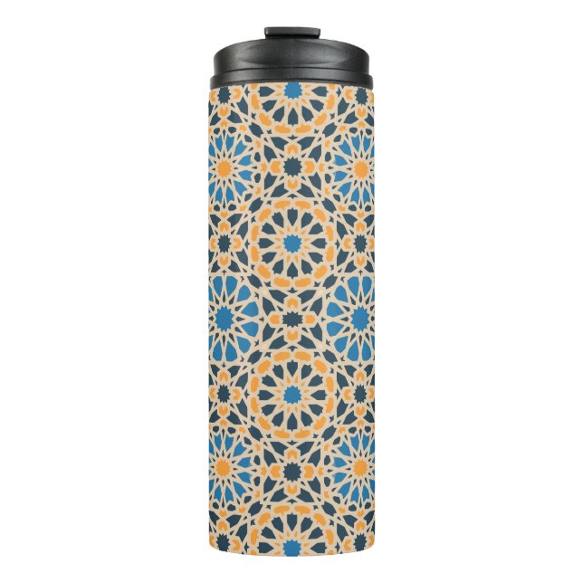 Geometric Moroccan Tile & Orange Pattern Thermal Tumbler (Front)