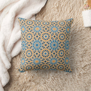 Geometric Moroccan Tile & Orange Pattern Throw Pillow