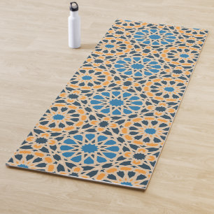 Geometric Moroccan Tile & Orange Pattern Yoga Mat