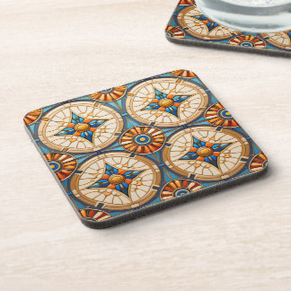 Geometric Moroccan Tile Pattern#2 Teal Gold ID1077 Coaster