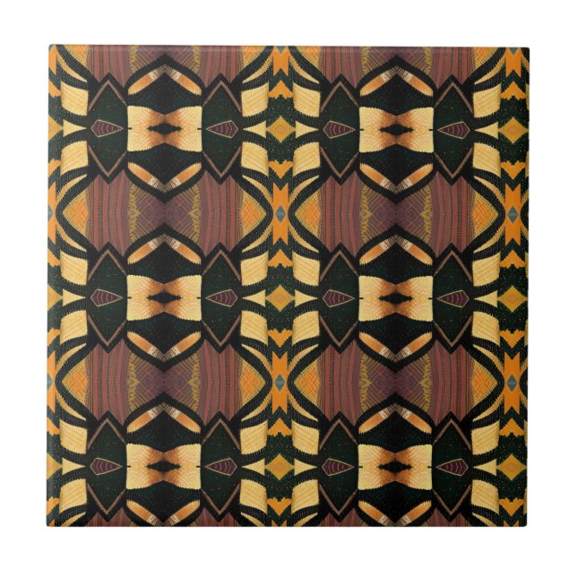 Geometric mosaic brown yellow orange kitty voices tile (Front)