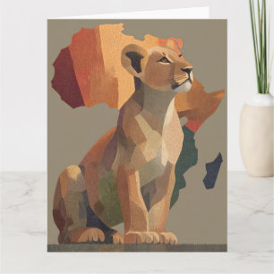 Geometric Mosaic Lioness with Stylized Africa Map  Card