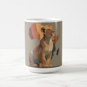 Geometric Mosaic Lioness with Stylized Africa Map  Coffee Mug