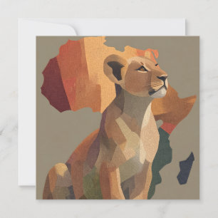 Geometric Mosaic Lioness with Stylized Africa Map Holiday Card