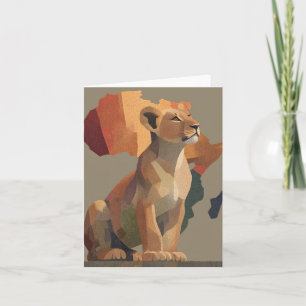 Geometric Mosaic Lioness with Stylized Africa Map  Holiday Card