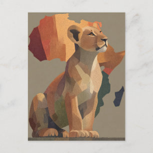 Geometric Mosaic Lioness with Stylized Africa Map Holiday Postcard