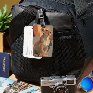 Geometric Mosaic Lioness with Stylized Africa Map  Luggage Tag