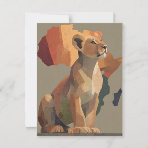 Geometric Mosaic Lioness with Stylized Africa Map Postcard