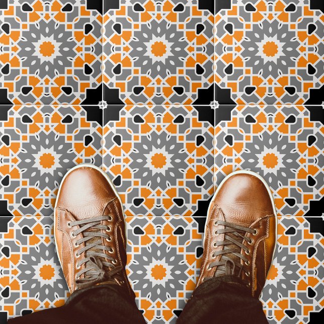 Geometric Mosaic Moroccan Orange Black White Gray Tile (Creator Uploaded)