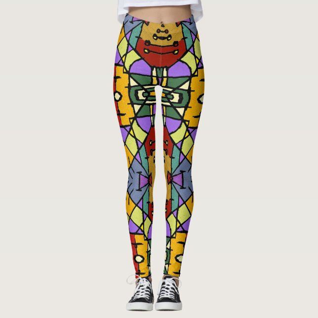 Geometric Mosaic Square Box Design Leggings (Front)