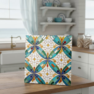 Geometric Mosaic Tile Pattern#5 Teal  White ID1078