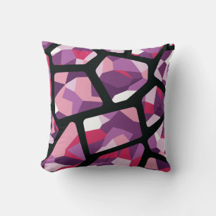 Geometric Mosaic,Vibrant Pink and Purple Gemstones Throw Pillow