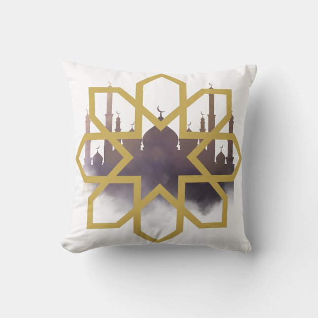 Geometric Mosque Art for Eid Throw Pillow (Front)