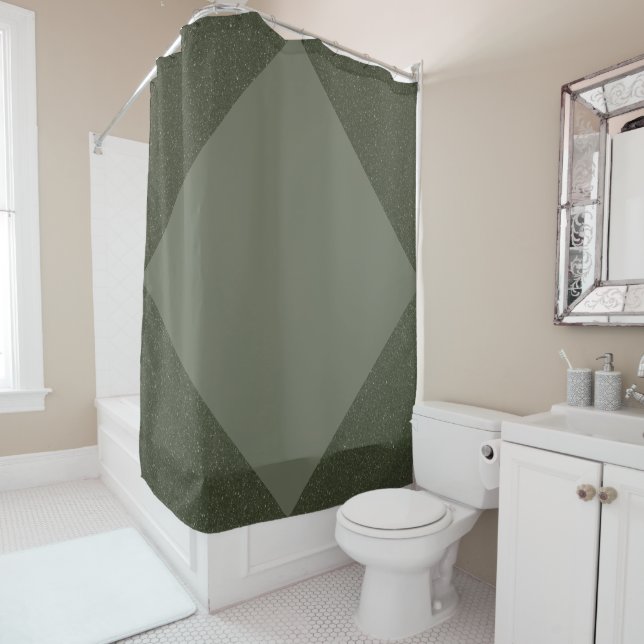 Geometric Moss Green Diamond Shower Curtain (In Situ)
