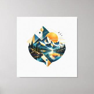 Geometric Mountain Lake Sunset Landscape Canvas Print