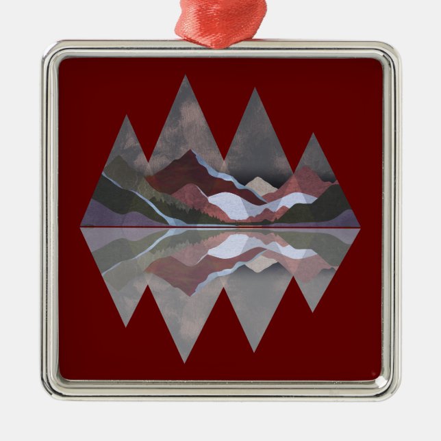 Geometric Mountain Scene Metal Ornament (Front)