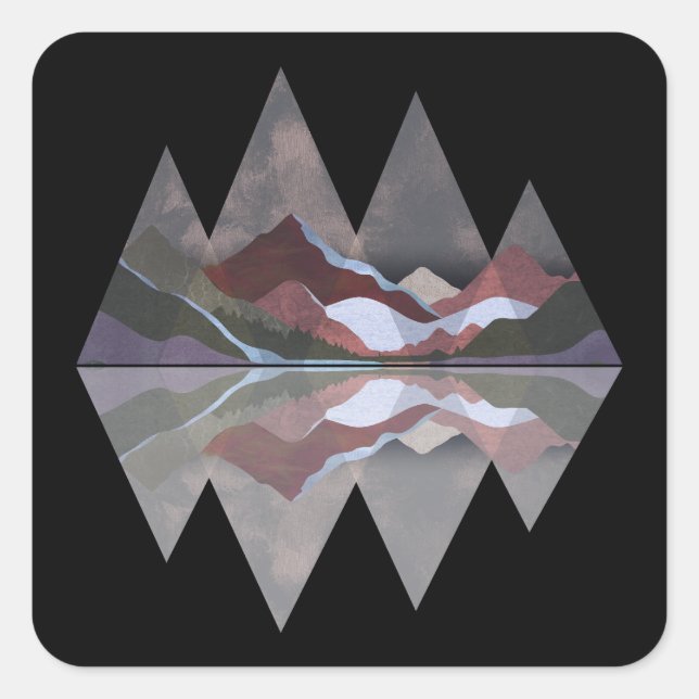 Geometric Mountain Scene Square Sticker (Front)