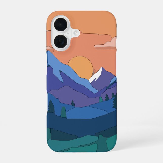 Geometric Mountain Sunset  iPhone 16 Case (Back)