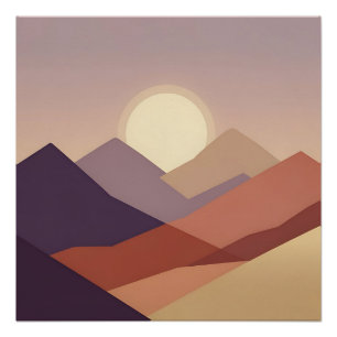Geometric Mountain Sunset Minimalist Landscape Poster