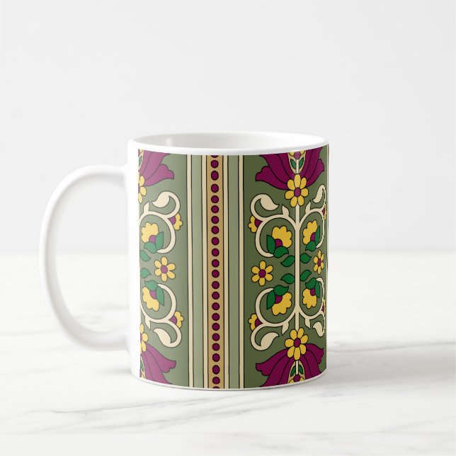 Geometric Mughal Paisley pattern on green backgrou Coffee Mug (Left)