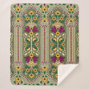 Geometric Mughal Paisley pattern on green backgrou Sherpa Blanket