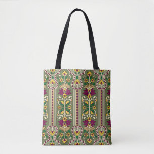 Geometric Mughal Paisley pattern on green backgrou Tote Bag