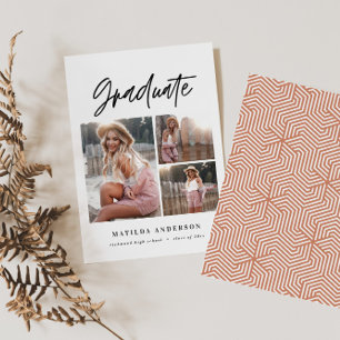 Geometric multi photo typography graduation announcement