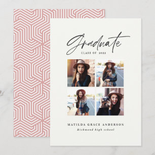 Geometric multi photo typography graduation pink announcement