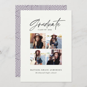 Geometric multi photo typography graduation purple announcement