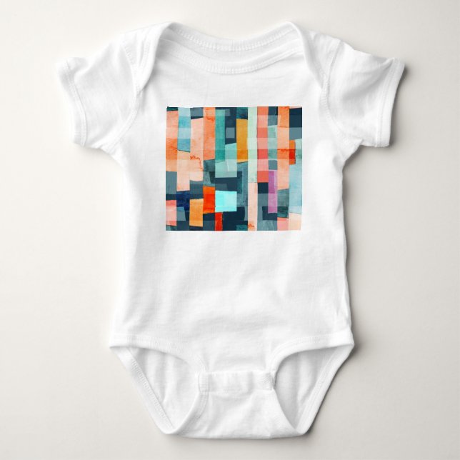 Geometric multicolor stripes, trendy pattern. baby bodysuit (Front)