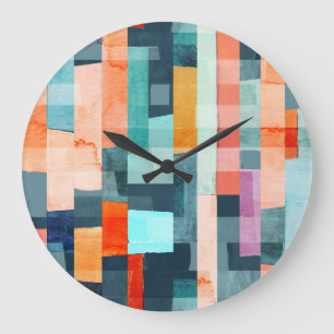 Geometric multicolor stripes, trendy pattern. large clock