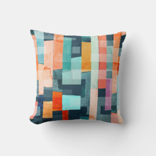 Geometric multicolor stripes, trendy pattern. throw pillow