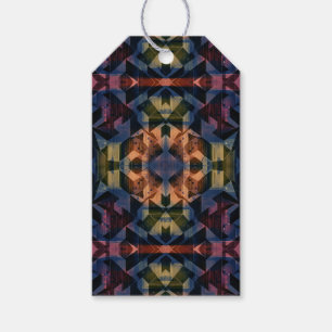 Geometric multicolored pattern with brown flower gift tags