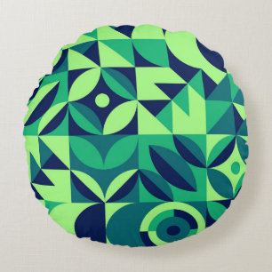 Geometric mural: modern vintage design. round pillow