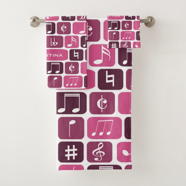 Geometric Music Notes Pink Bath Towel Set (Insitu)