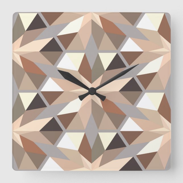 Geometric Natural Colours Pattern Square Wall Clock (Front)