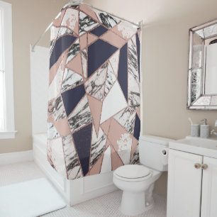Geometric Navy Blue Peach Marble and Rose Gold