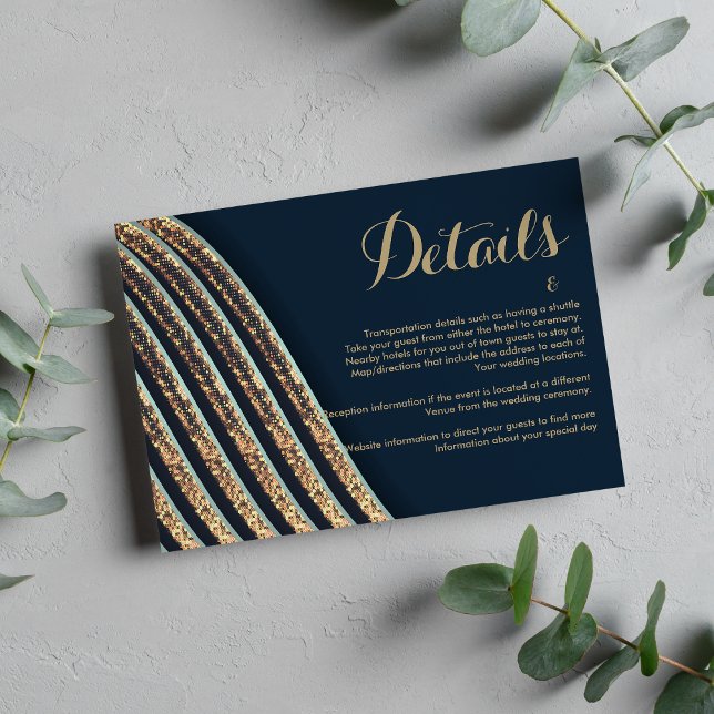 Geometric navy blue teal gold glitter Details  Enclosure Card (Geometric navy blue teal gold glitter Details Enclosure Card )