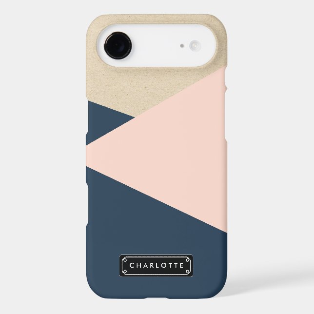 Geometric Navy & Blush Pink Personalized Case-Mate iPhone Case (Back)